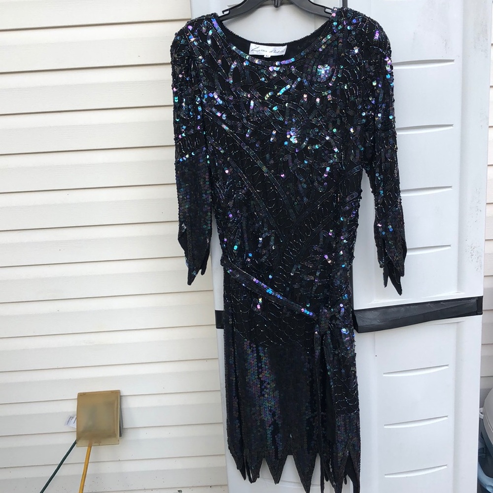 VINTAGE LILLIE RUBIN BLACK SEQUIN Dress-M